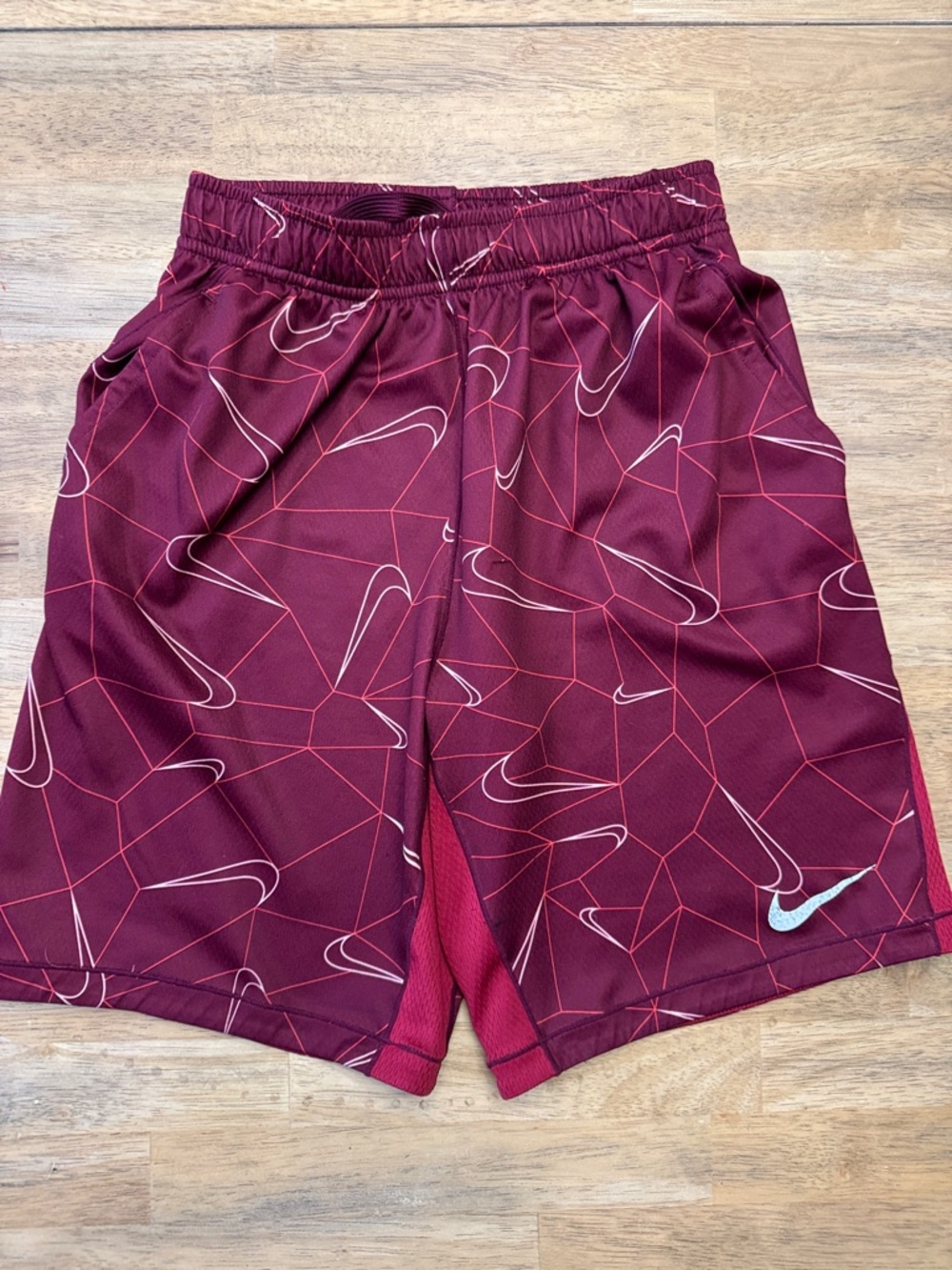 Nike Maroon Geometric Swoosh Kids Shorts